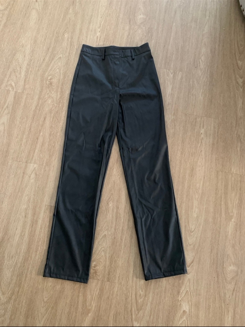 Women’s Black  leatherette Straight-Leg Dress Pants
